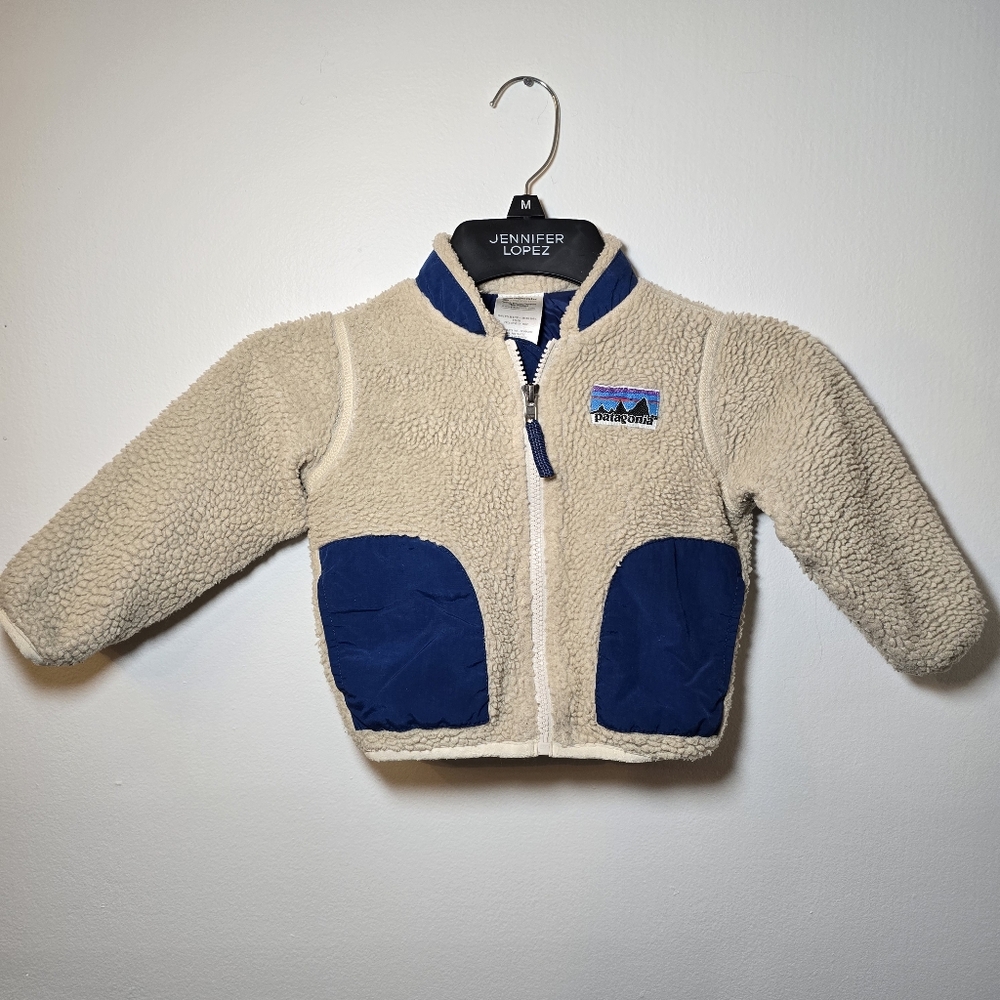 Vintage Patagonia Retro X Baby Fleece Jacket 18 mos High Pile Lined Blue Cream